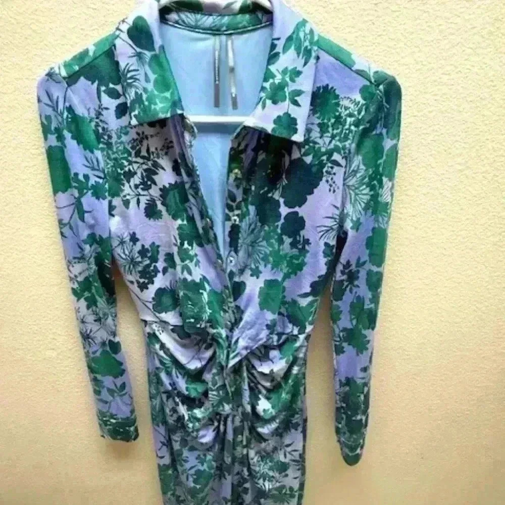 anthropologie long sleeve dress V-neck  midi shirt dress